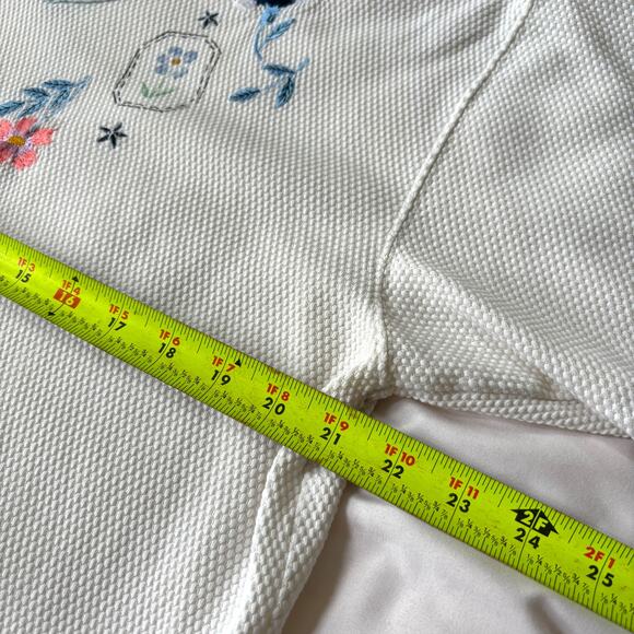 Renee M Sport embroidered waffle‑knit V‑neck tee white blue trim L 14‑16 - Picture 4 of 8